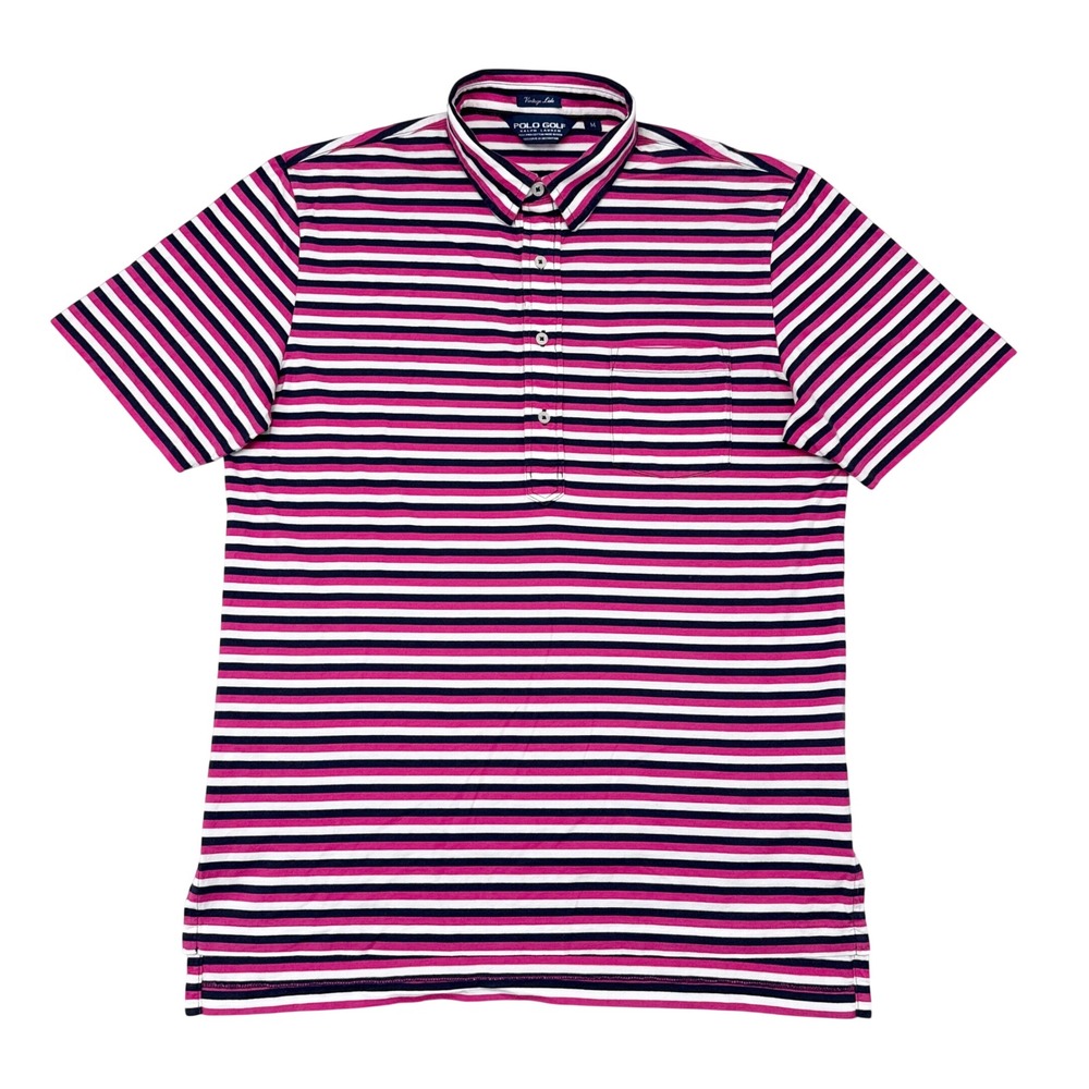 Ralph Lauren Polo Golf Shirt Mens Size‎ Medium Pink Blur Striped Vintage Lisle
